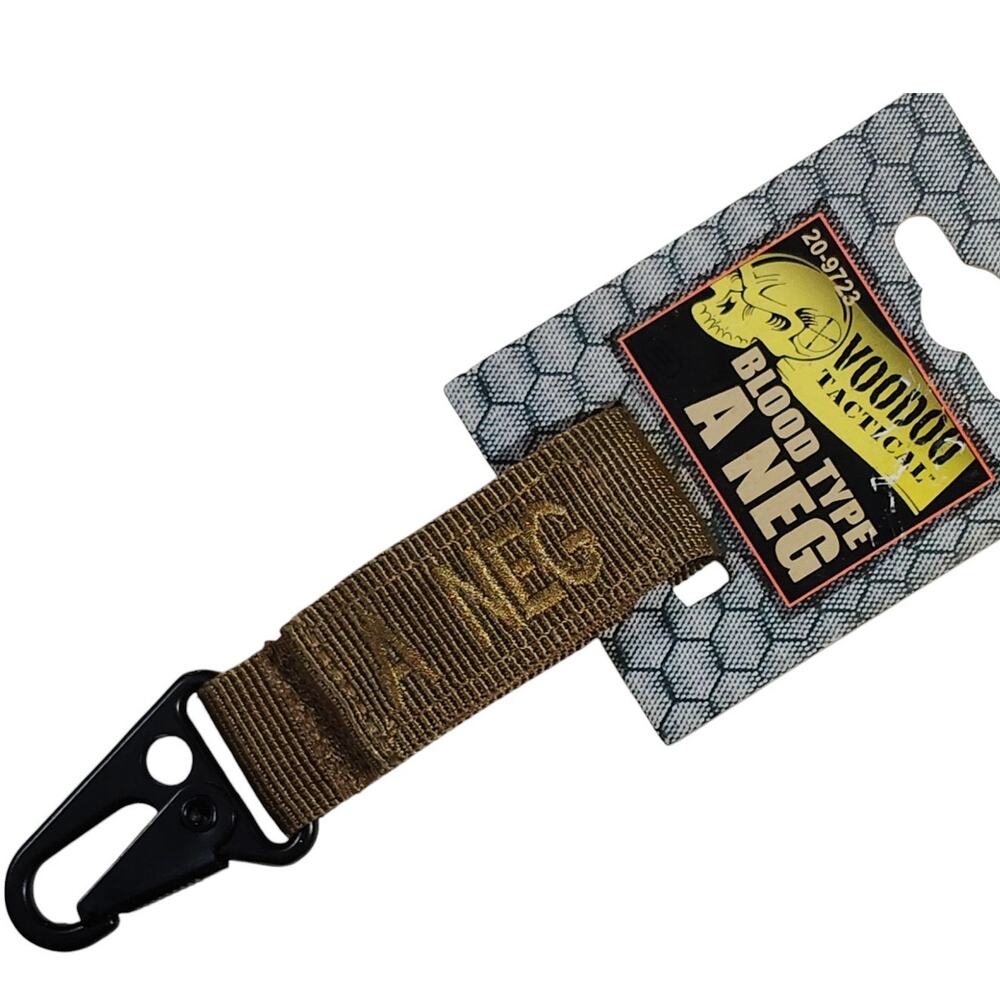 VooDoo Tactical Blood Type Keychain, A NEG (A NEGATIVE), Coyote, Snaphook